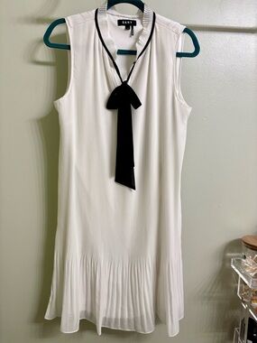 DKNY sleeveless pleated tie-neck shift dress
